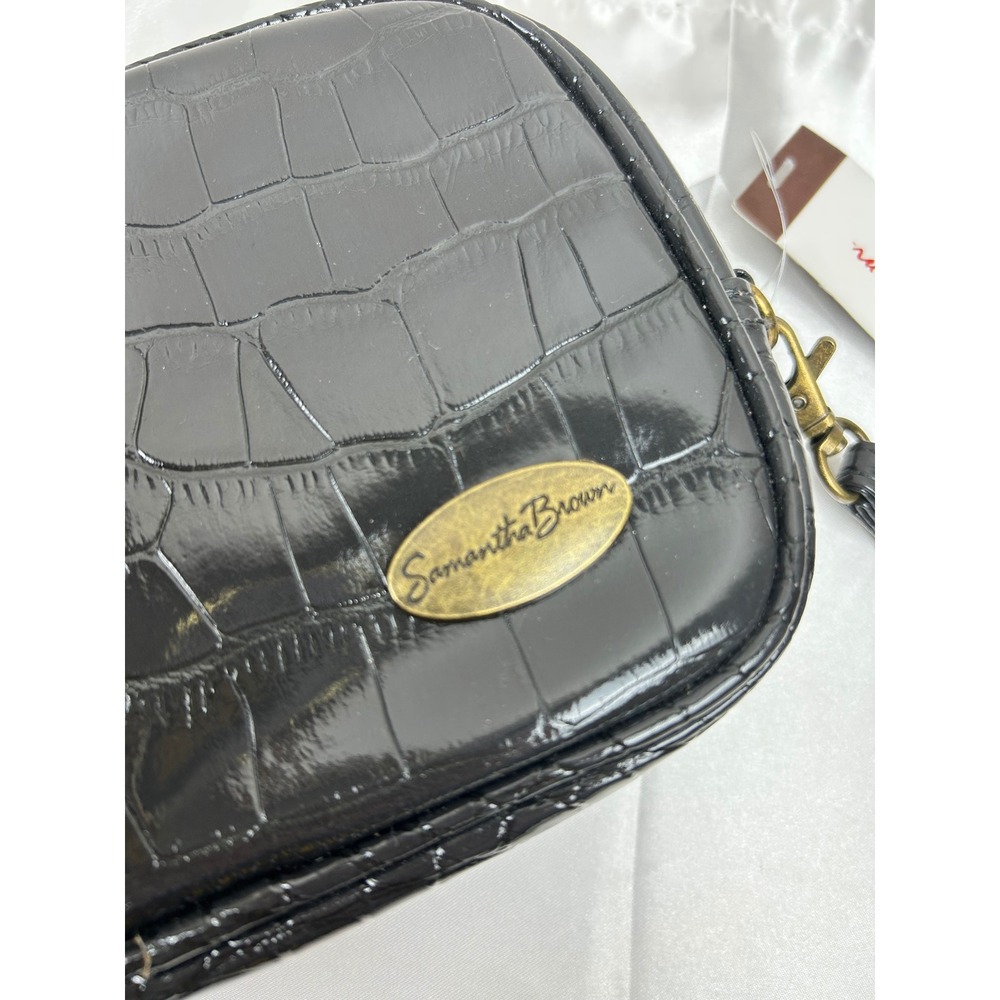 Samantha Brown Black Croc Embossed Wristlet Zip Around Clutch Bag
